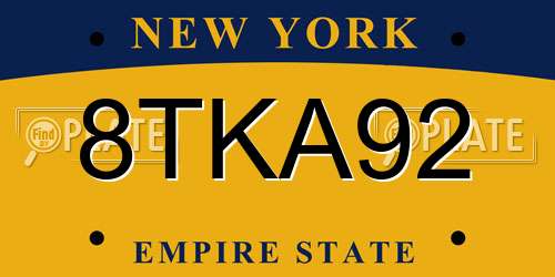 8TKA92 New York License Plate