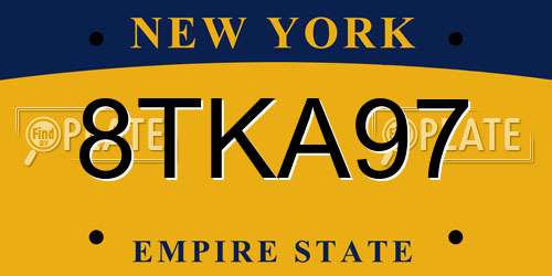 8TKA97 New York License Plate