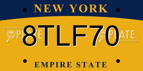 8TLF70 New York License Plate