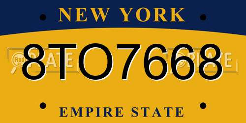 8TO7668 New York License Plate
