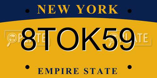 8TOK59 New York License Plate