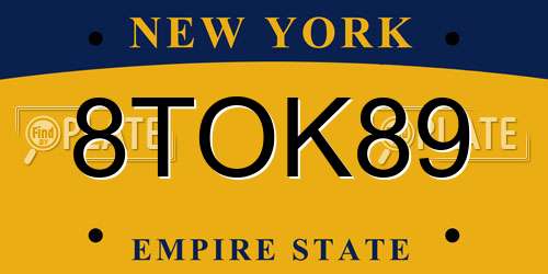 8TOK89 New York License Plate