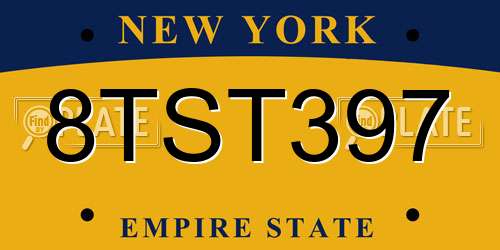 8TST397 New York License Plate