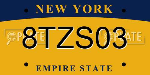 8TZS03 New York License Plate