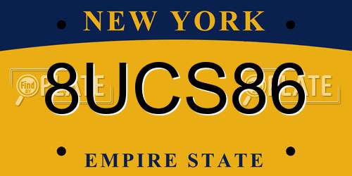 8UCS86 New York License Plate