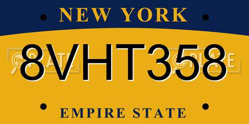 8VHT358 New York License Plate