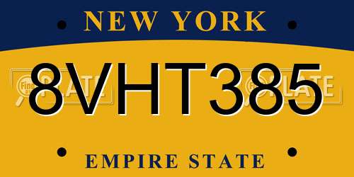8VHT385 New York License Plate