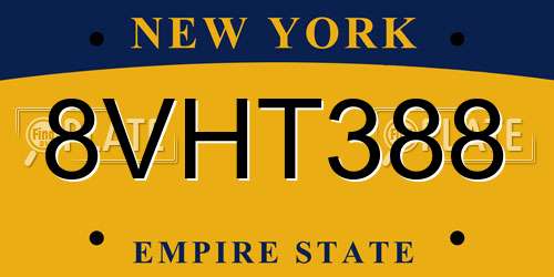 8VHT388 New York License Plate