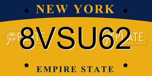 8VSU62 New York License Plate