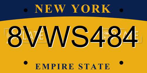 8VWS484 New York License Plate