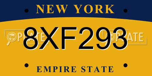 8XF293 New York License Plate