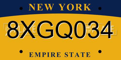 8XGQ034 New York License Plate