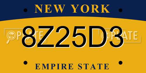 8Z25D3 New York License Plate