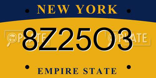 8Z25O3 New York License Plate