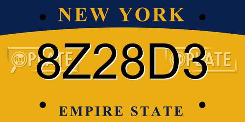 8Z28D3 New York License Plate