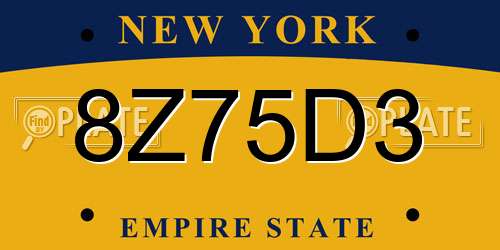 8Z75D3 New York License Plate