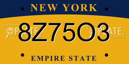8Z75O3 New York License Plate