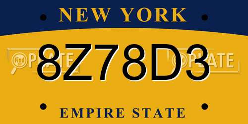 8Z78D3 New York License Plate