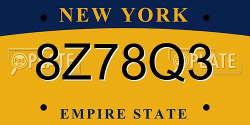 8Z78Q3 New York License Plate