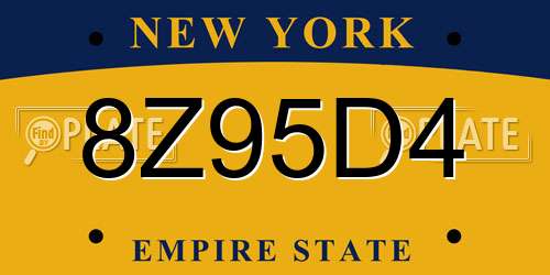 8Z95D4 New York License Plate