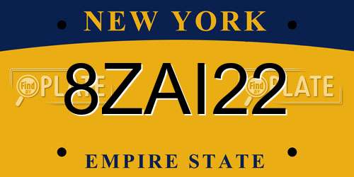 8ZAI22 New York License Plate