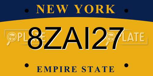 8ZAI27 New York License Plate