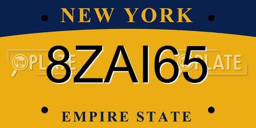 8ZAI65 New York License Plate