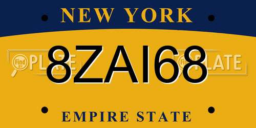 8ZAI68 New York License Plate