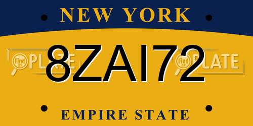 8ZAI72 New York License Plate