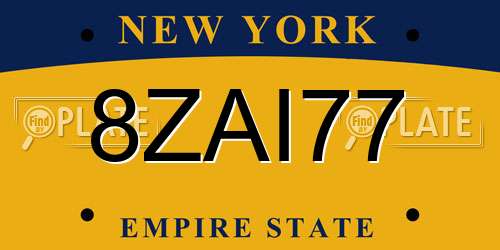 8ZAI77 New York License Plate