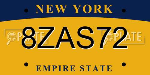 8ZAS72 New York License Plate