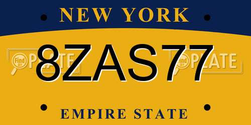 8ZAS77 New York License Plate