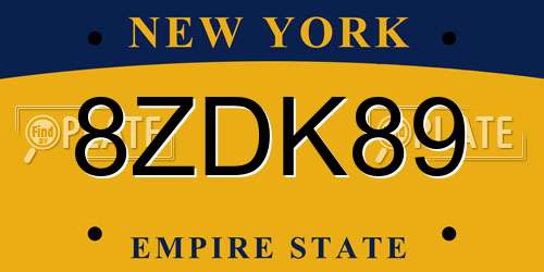 8ZDK89 New York License Plate