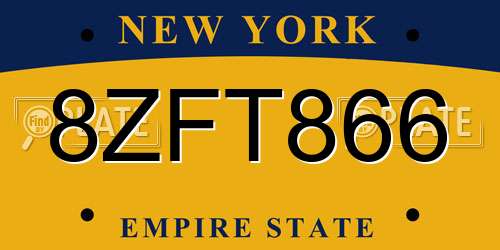8ZFT866 New York License Plate