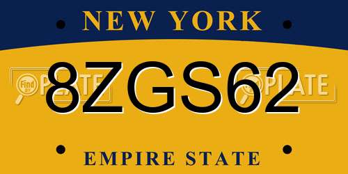8ZGS62 New York License Plate