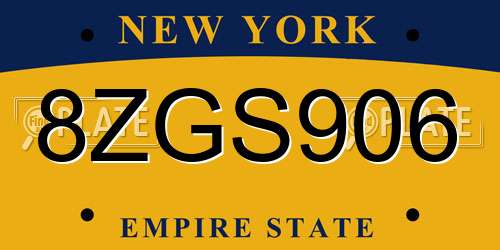 8ZGS906 New York License Plate