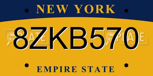 8ZKB570 New York License Plate
