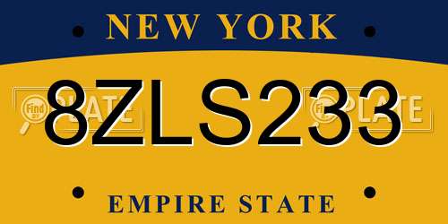 8ZLS233 New York License Plate