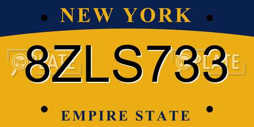 8ZLS733 New York License Plate