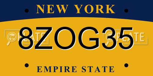 8ZOG35 New York License Plate