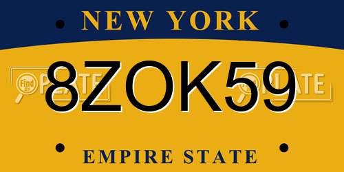 8ZOK59 New York License Plate