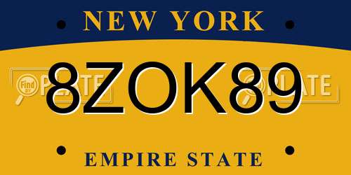 8ZOK89 New York License Plate