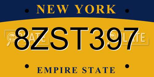 8ZST397 New York License Plate