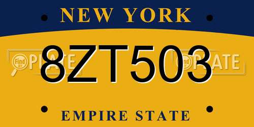8ZT503 New York License Plate