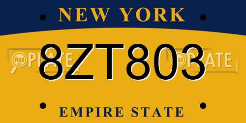 8ZT803 New York License Plate