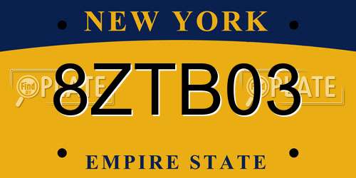 8ZTB03 New York License Plate