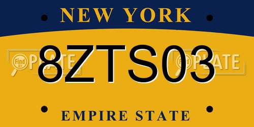8ZTS03 New York License Plate