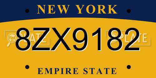 8ZX9182 New York License Plate