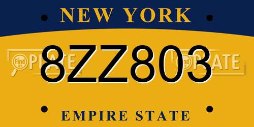 8ZZ803 New York License Plate