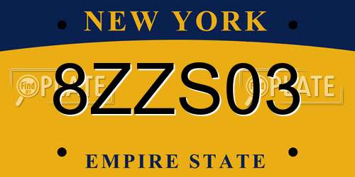 8ZZS03 New York License Plate